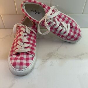 J. Crew Pink and White Checkered Sneakers Women’s size 8 NWOT